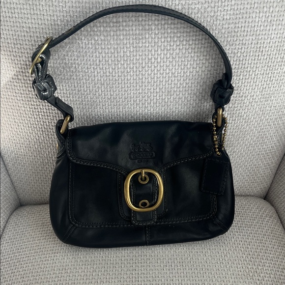 Coach Black Leather Shoulder Bag with Gold Accents - Picture 1 of 13